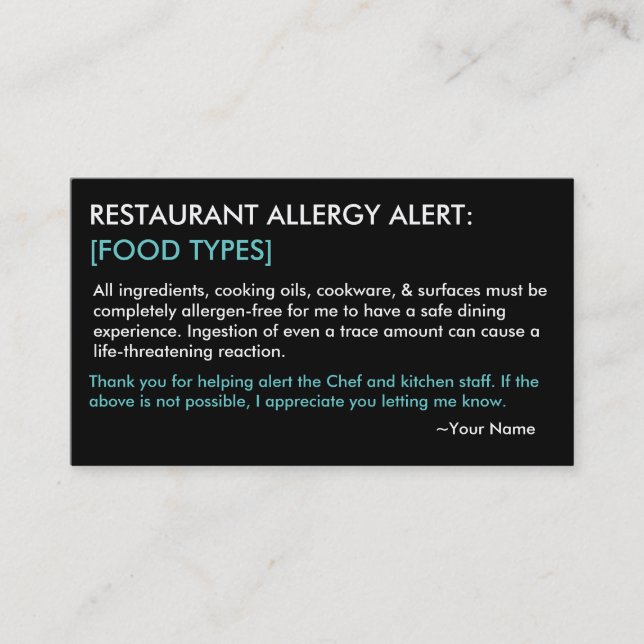 Personalisiertes Allergikerrestaurant & ICE Card - Visitenkarte (Vorderseite)