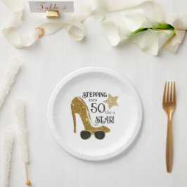 Personalisiertes Alter Gold Glitzer Geburtstagspar Pappteller