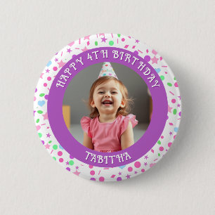 Personalisiertes Alter, Name und Foto Geburtstag Button