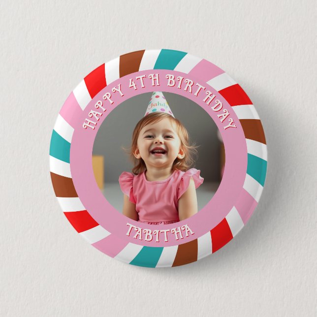 Personalisiertes Alter, Name und Foto Geburtstag Button (Vorderseite)