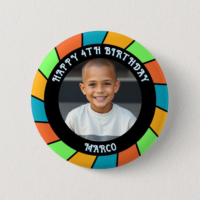 Personalisiertes Alter, Name und Foto Geburtstag Button (Vorderseite)