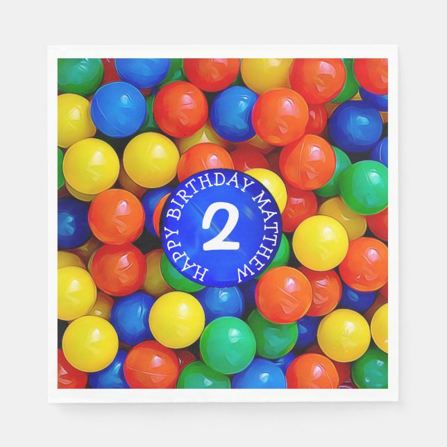 Personalisiertes Alter und Name Ball Pit Themed Bi Serviette (Vorderseite)