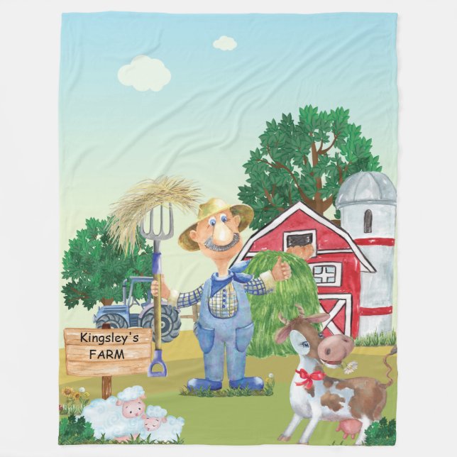 Personalisiertes altes MacDonald's Farm Fleece Bla (Vorderseite)