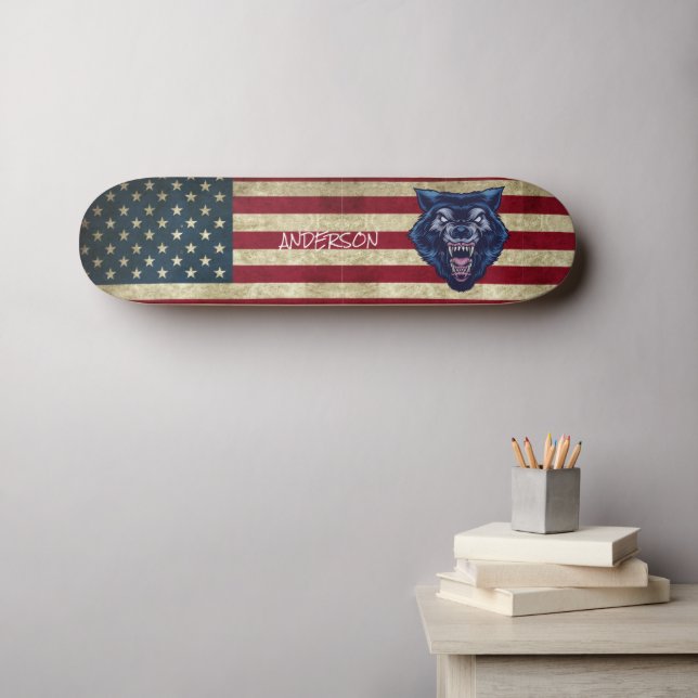 Personalisiertes American Blue Wolve Skateboard (Wandkunst (Horz))