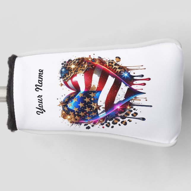 Personalisiertes amerikanisches Flaggenherz Golf Headcover (Vorderseite)