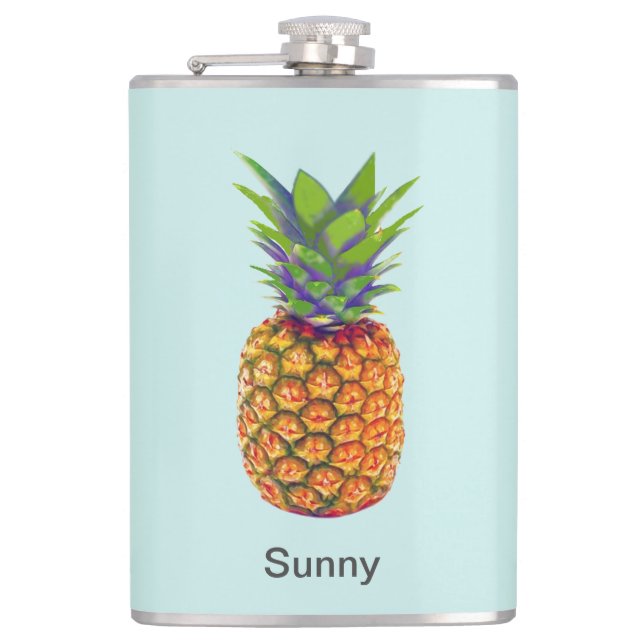 Personalisiertes Ananas Obst auf hellblau Flachmann (Vorderseite)