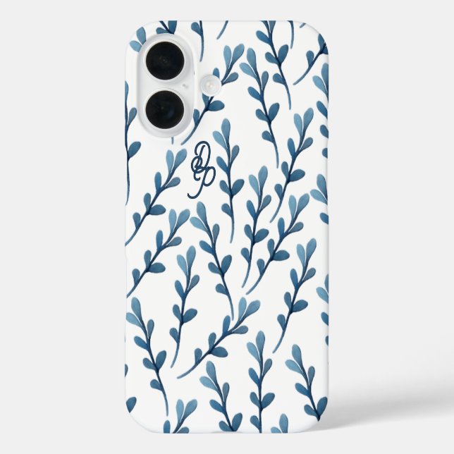 Personalisiertes anfängliches blaues Leaf-Wasserfa iPhone 16 Hülle (Rückseite)