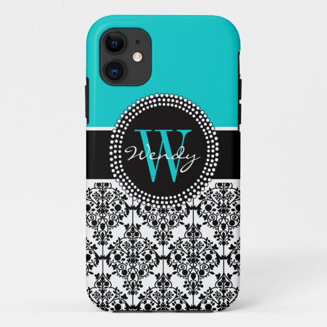 Personalisiertes Anfangsaqua-aquamariner schwarzer Case-Mate iPhone Hülle (Rückseite)