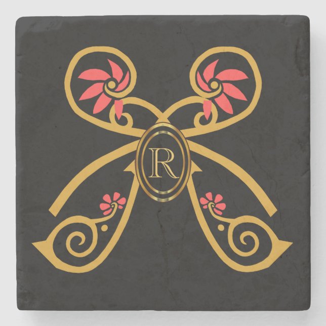Personalisiertes Anfangsgold-Schmetterlingmonogram Steinuntersetzer (Vorderseite)