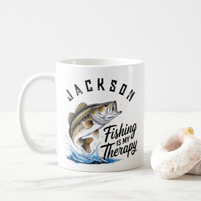 Personalisiertes Angeln ist meine Therapie Kaffeetasse (Mit Donut)