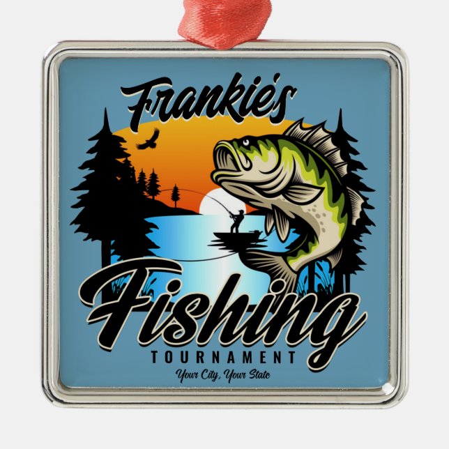 Personalisiertes Angelturnier Fischfeindlichkeit Ornament Aus Metall (Vorne)