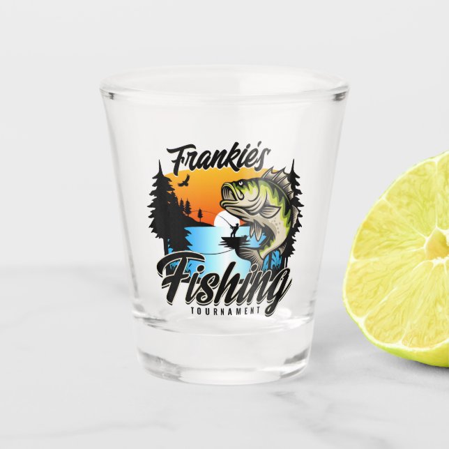 Personalisiertes Angelturnier Fischfeindlichkeit Schnapsglas (Vorderseite)