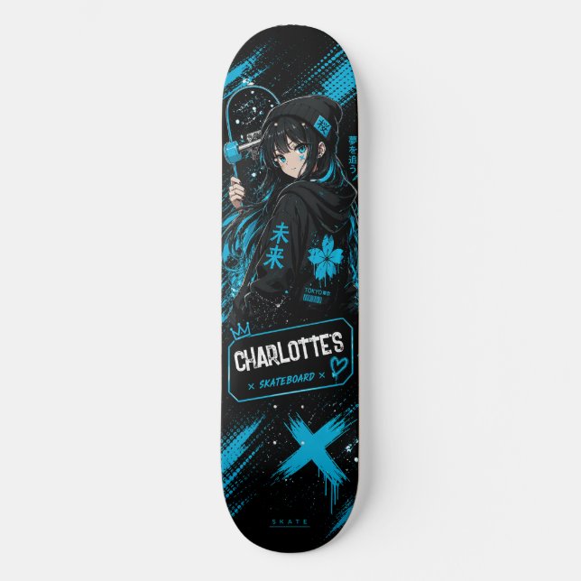 Personalisiertes Anime Cyan Skateboard Deck (Vorderseite)