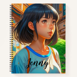Personalisiertes Anime Girl in der Stadt Künstleri Notizbuch
