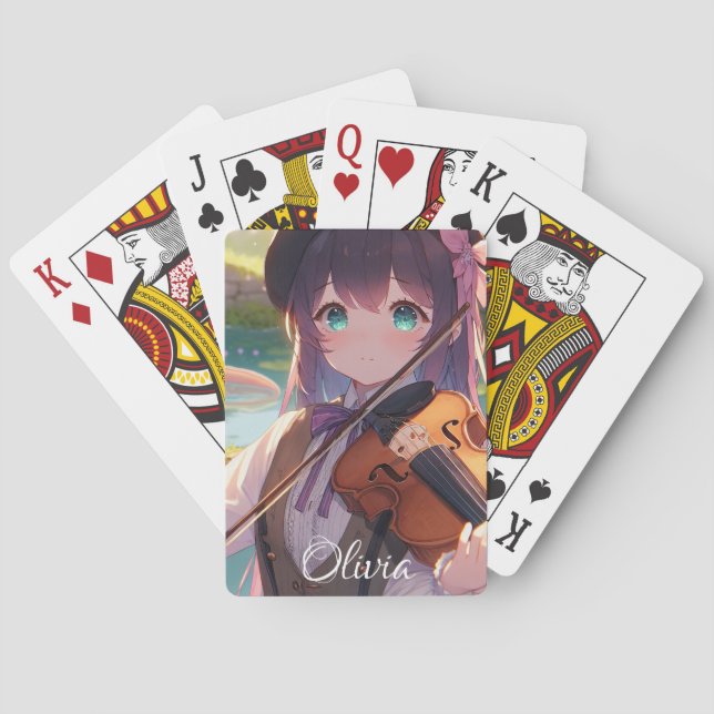 Personalisiertes Anime Girl Violinspiel Spielkarten (Rückseite)