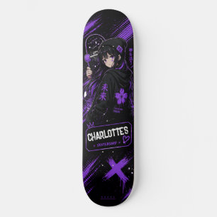 Personalisiertes Anime Lila und Schwarzes Skateboa Skateboard