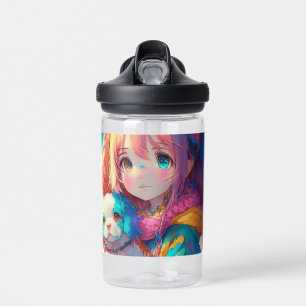 Personalisiertes Anime-Mädchen mit Welpe Trinkflasche