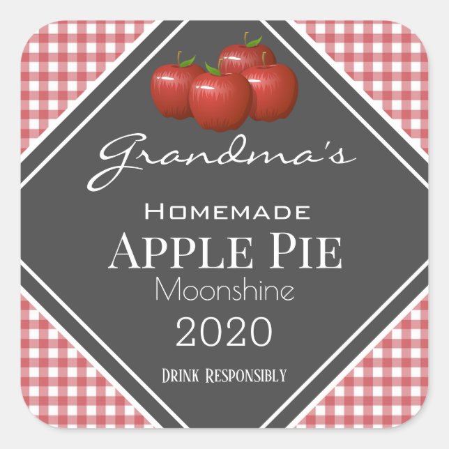 Personalisiertes Apfelkuchen-Moonshine Quadratischer Aufkleber (Vorderseite)