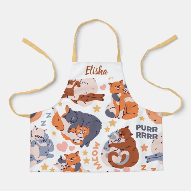 Personalisiertes Apron mit glücklichen Katzen Name Schürze (Vorderseite)