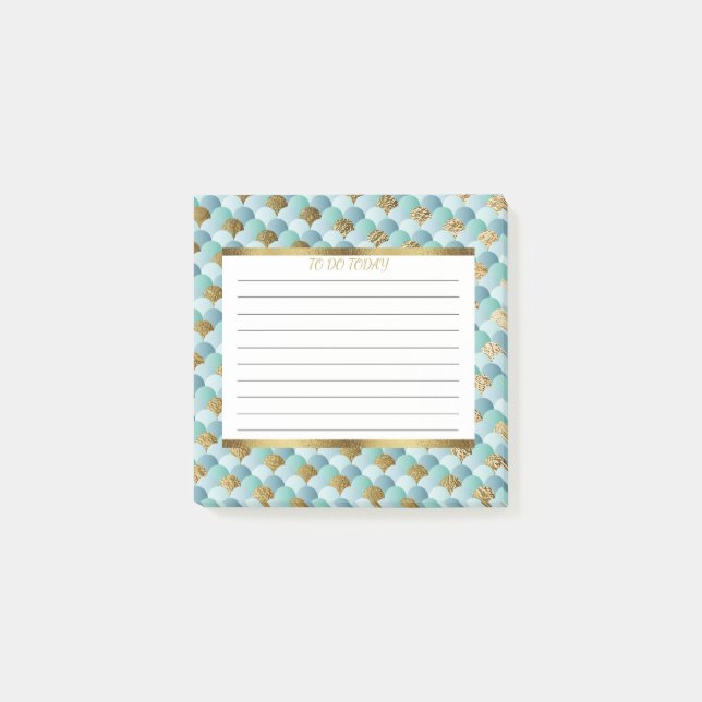 Personalisiertes Aqua Aquamarin Gold Meerjungenska Post-it Klebezettel (Vorderseite)