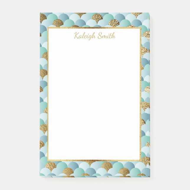 Personalisiertes Aqua Aquamarin Goldmedaille Post-it Klebezettel (Vorderseite)