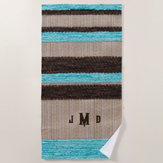 Personalisiertes Aqua/Brw Horizontal Strandtuch (Vorderseite)
