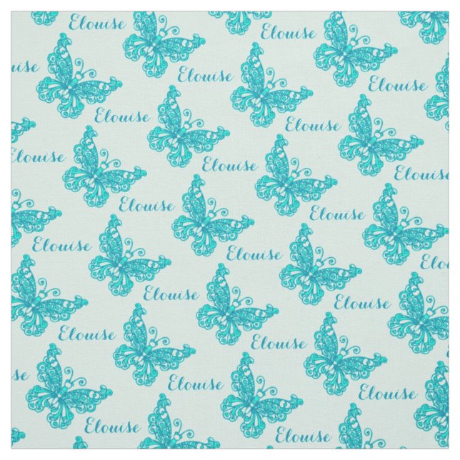 Personalisiertes Aqua-Name-Schmetterling-Stilmuste Stoff (Muster)