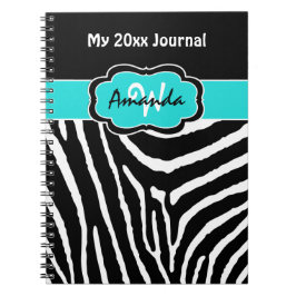 Personalisiertes Aqua Schwarz-weiß Zebra Stripe Jo Notizblock