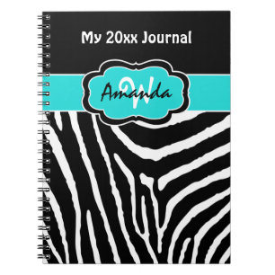 Personalisiertes Aqua Schwarz-weiß Zebra Stripe Jo Notizblock
