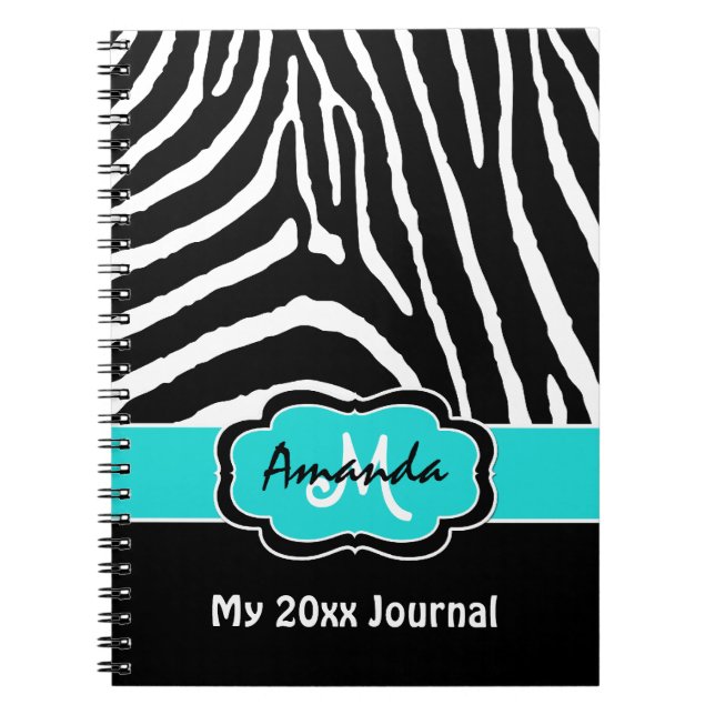 Personalisiertes Aqua Schwarz-weiß Zebra Stripe Jo Notizblock (Vorderseite)