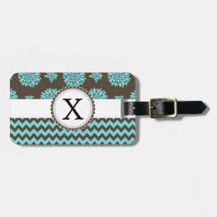 Personalisiertes Aqua und braune Blume Zigzag Gepäckanhänger