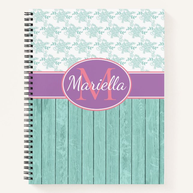 Personalisiertes Aqua und Lavender Notizbuch (Vorderseite)