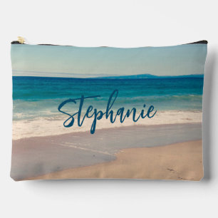 Personalisiertes Aquamarin Beach Foto Zubehörtasche