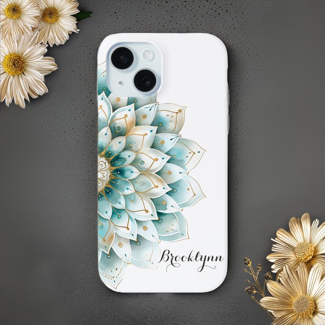 Personalisiertes Aquamarines Gold Floral Mandala Case-Mate iPhone Hülle (Von Creator hochgeladen)