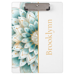 Personalisiertes Aquamarines Gold Floral Mandala Klemmbrett