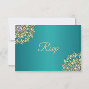 Personalisiertes aquamarines Goldindisches Mandala RSVP Karte