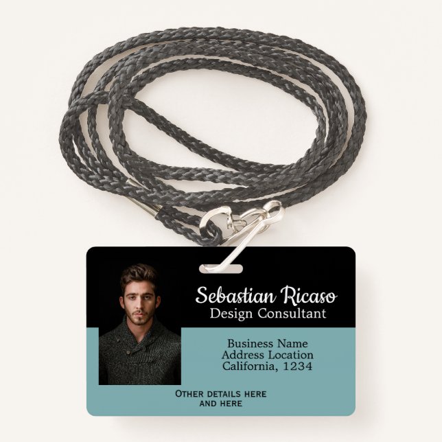 Personalisiertes Aquamarines Schwarz Ausweis (Vorderseite mit Schlüsselband)