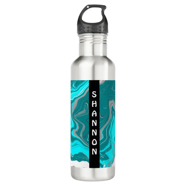 Personalisiertes Aquamarines, türkisfarbenes Marmo Edelstahlflasche (Vorderseite)