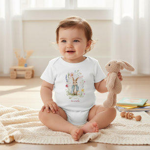 Personalisiertes Aquarell-Hasen-Blumen-Body für Ba Baby Strampler
