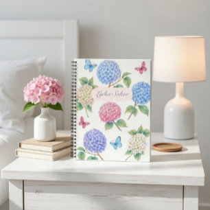 Personalisiertes Aquarell-Hortensien-Blumen-Notizb Notizbuch
