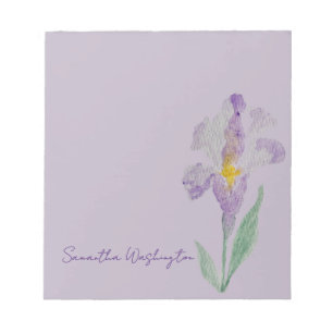 Personalisiertes Aquarell-Lila-Schwertlilie-Notizb Notizblock