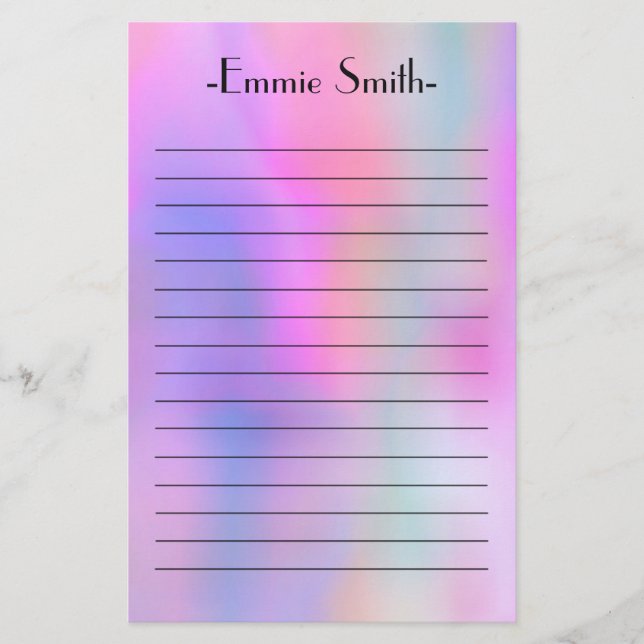 Personalisiertes Aquarell Rosa Lila Liniert Briefpapier (Vorderseite)