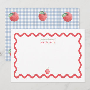Personalisiertes Aquarell rotes Lehrer-Apfel-Thema Mitteilungskarte