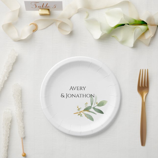Personalisiertes Aquarell und Imitat Gold Pappteller (Hochzeit)