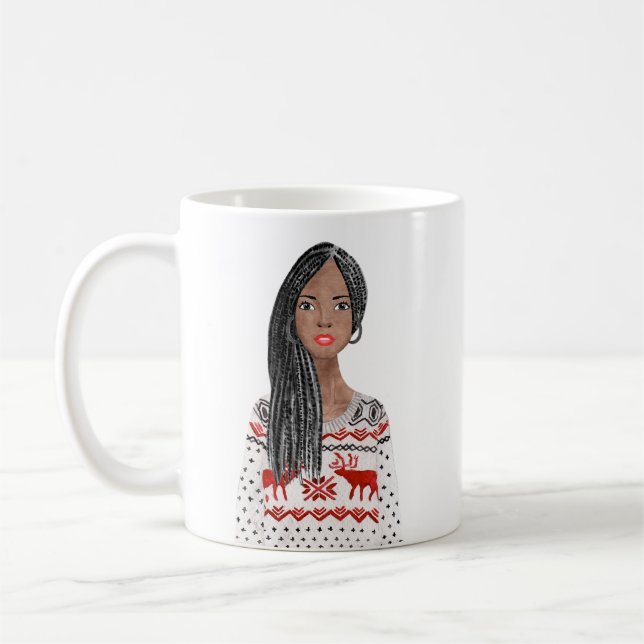 Personalisiertes Aquarellbild Weihnachten Tasse (Links)