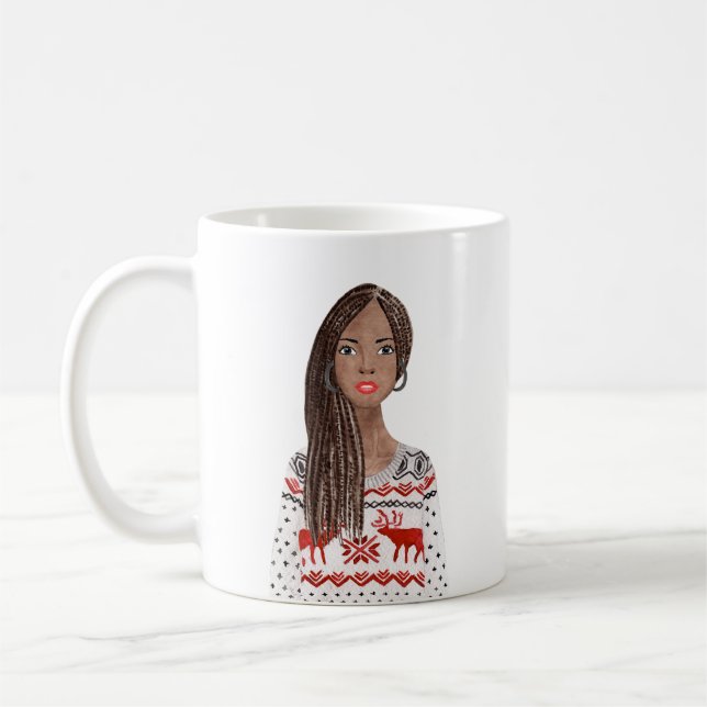Personalisiertes Aquarellbild Weihnachten Tasse (Links)