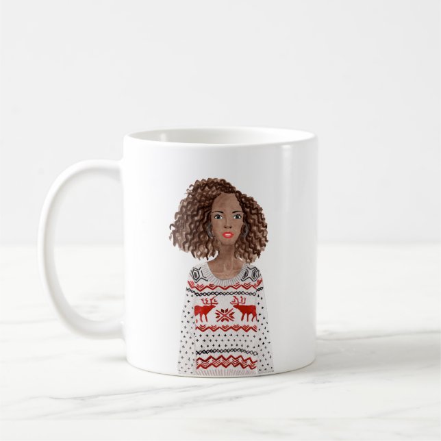 Personalisiertes Aquarellbild Weihnachten Tasse (Links)