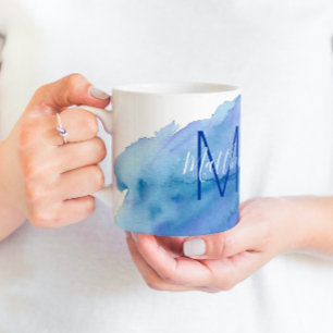 Personalisiertes Aquarellblau Kaffeetasse