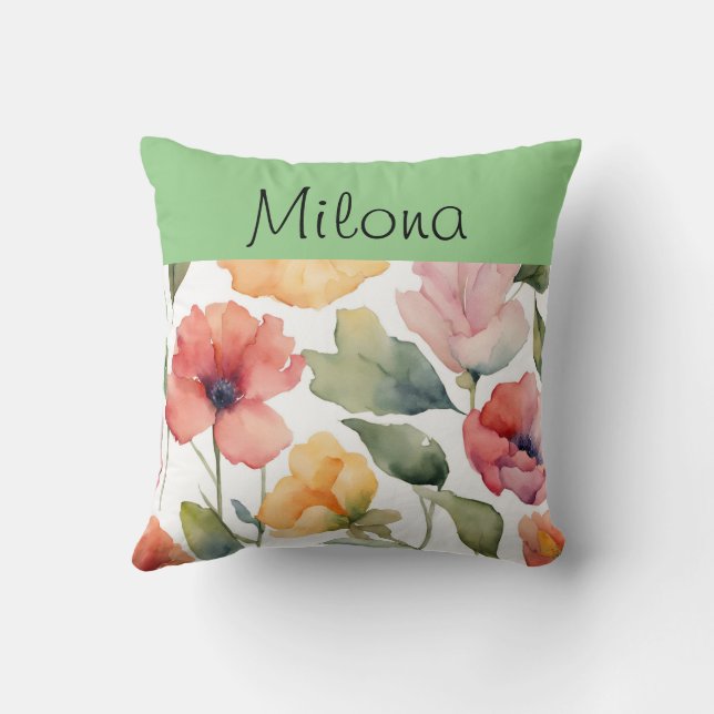 Personalisiertes Aquarellblume Kissen (Rückseite)