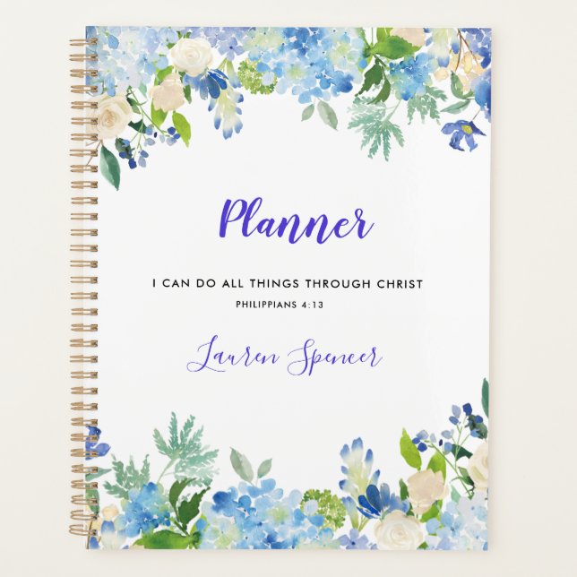 Personalisiertes Aquarellblumen Christlicher Plane Planer (Vorderseite)